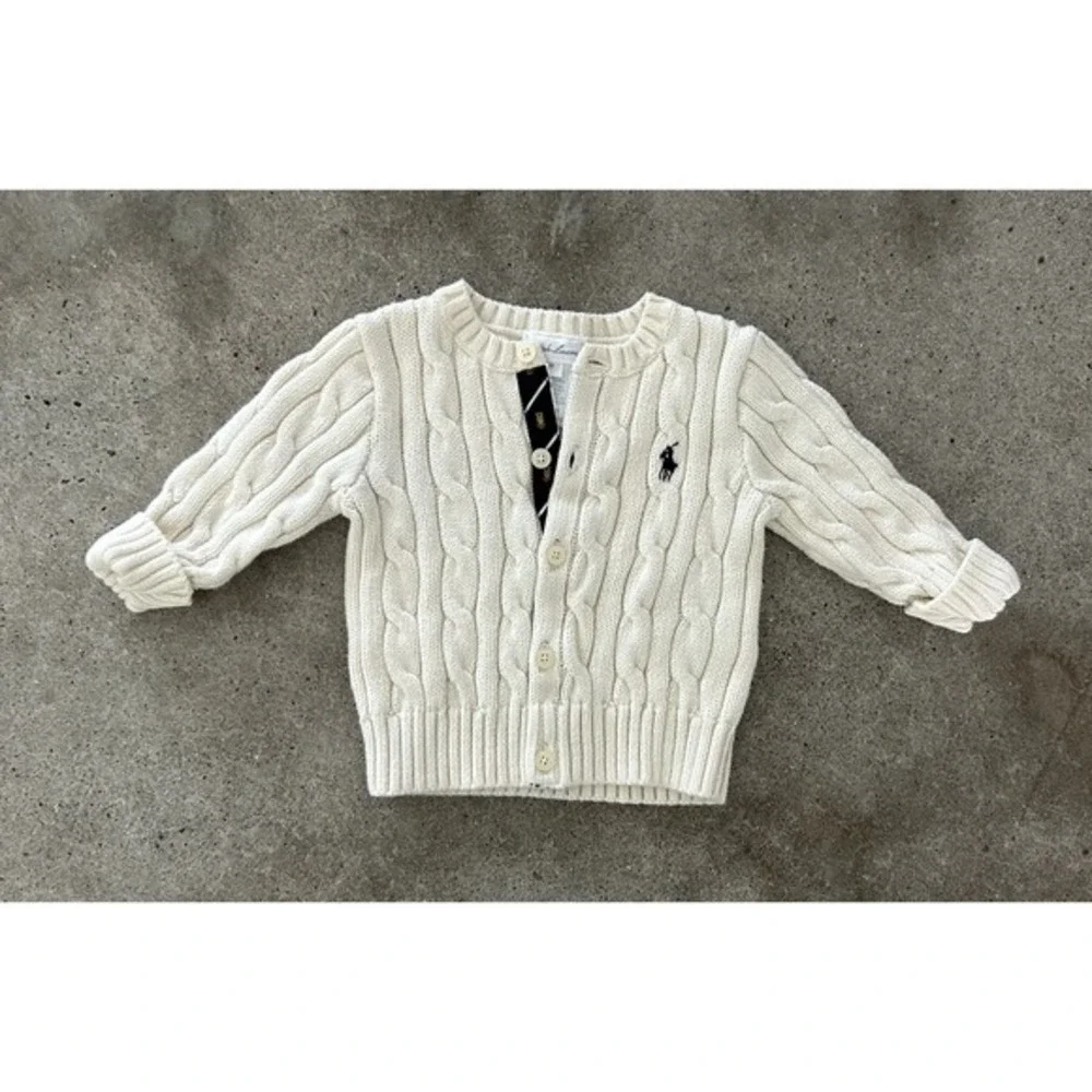 POLO Ralph Lauren Girls Infant Ivory Button Down Cable Knit Cardigan Size 3 Mo‎